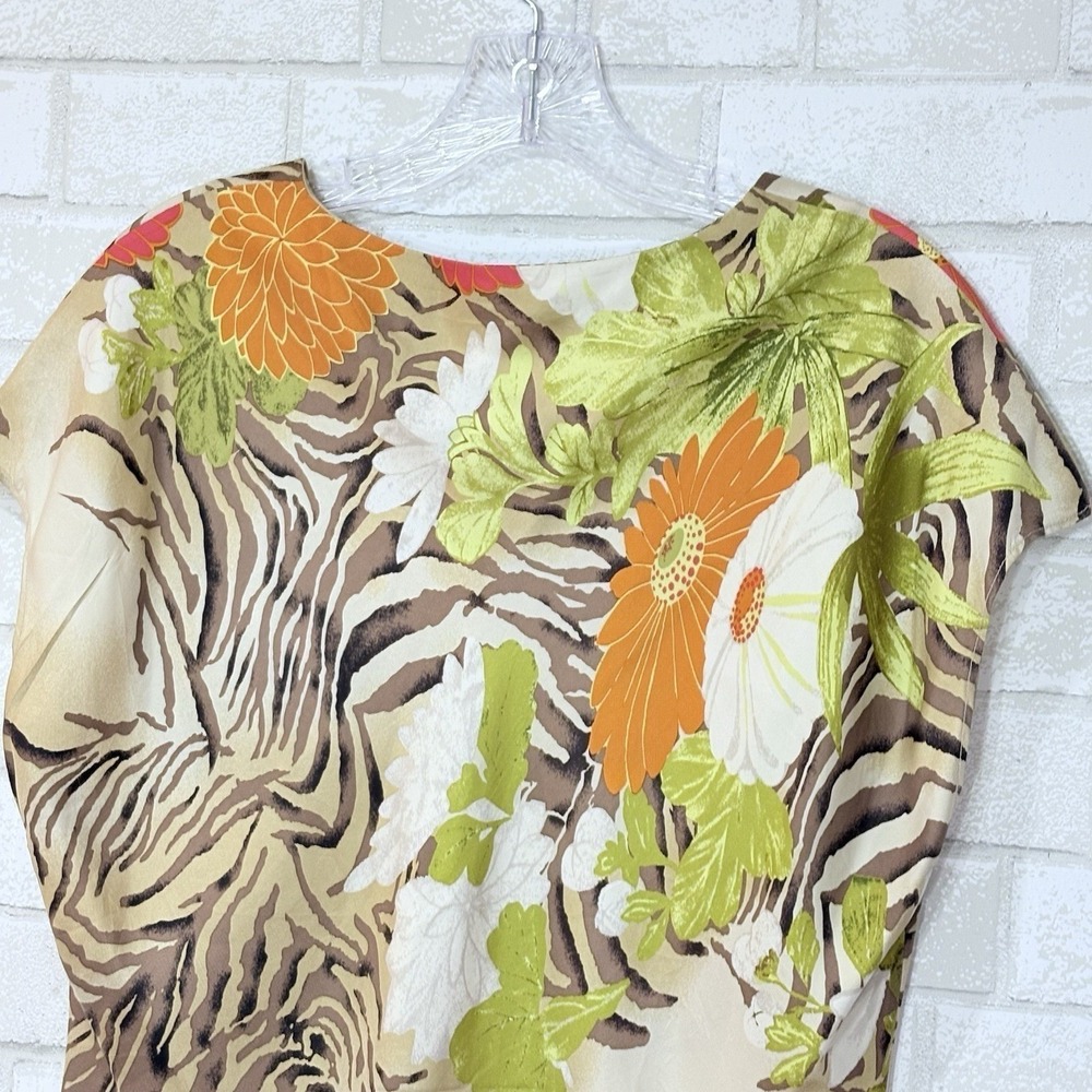 Natori Silk Floral Zebra Print Top Size L Resort Tropical Statement Maximalist - Picture 5 of 8